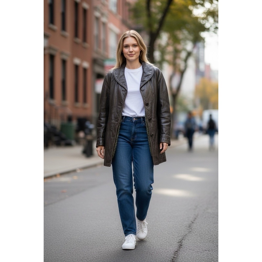 Vintage Brown Custom Made Genuine Native Deerskin‎ Button Up Leather Coat Sz 18